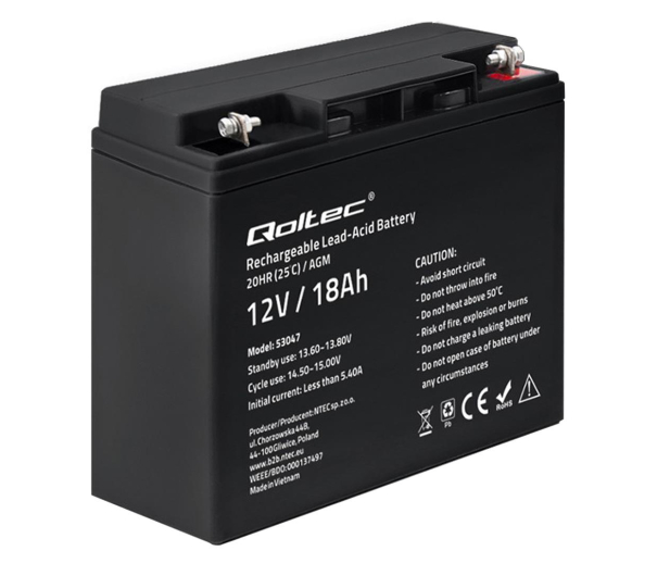 Qoltec Akumulator AGM 12V 18Ah - 1238929 - zdjęcie